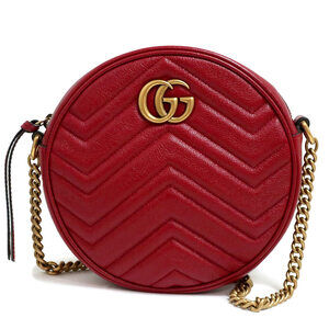 Gucci GG Marmont Chain Shoulder Bag Crossbody Quilted Leather Red